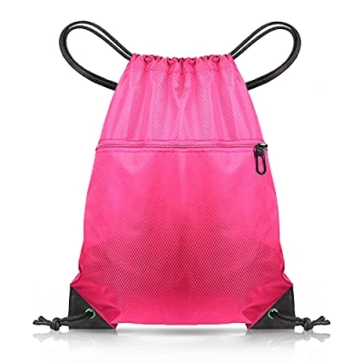Image of CHEPULA Drawstring Bags, Large Sports Backpack String Swim Gym Bags for Women Men, Travel Beach Bag with Waterproof (Rose Red)