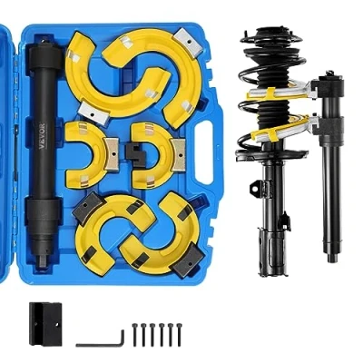 Image of VEVOR Strut Spring Compressor Set, Macpherson Kit, Interchangeable Fork Coil Extractor Remover Tool, with Yellow Protective Sleeve and Carrying Case