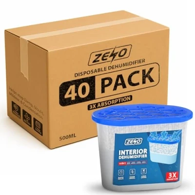 Image of ZENO Disposable Dehumidifier 500ml Moisture Absorber Dehumidifiers for Damp, Mould, in Home, Kitchen, Wardrobe, Bedroom, Caravan Damp (40 Pack)