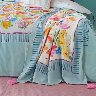 Image of Appletree Style Festival Tasselled Throw 130 x 180cm in Duck Egg