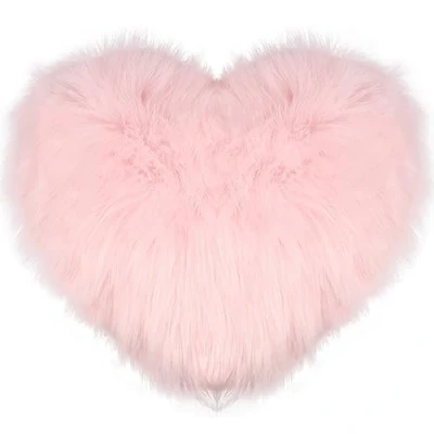 Image of Foribyw Heart Shape Pillow Soft Fluffy Long Plush Love Throw Decorative Valentine Day Cushion 45x40cm Comfortable Warm Cosy Back for Bedroom Sofa Couch Gift(pink)