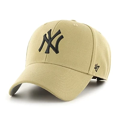 Image of 47 MLB New York Yankees MVP Unisex Baseball Cap : Adjustable Hook &amp; Loop Strap Black Logo Colour Old Gold