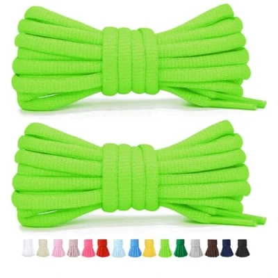 Image of Stepace 1/4&quot; Oval Athletic Shoelaces [2 Pairs] 39&quot; 63&quot; in 12 Colors Half Round Shoe Laces for Sneakers Neon Green 100