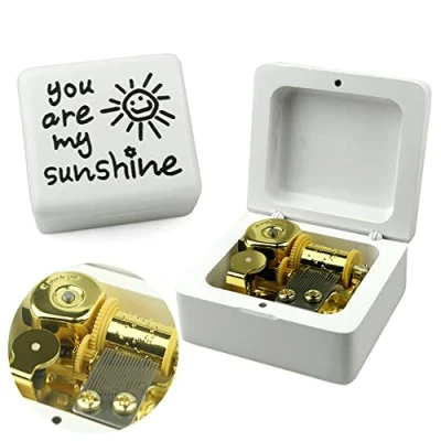 Image of Sinzyo You are My Sunshine Music Box Solid Wood Laser Carving Vintage Gift Musical Boxs for Birthday Valentine&#039;s Day Christmas(White Wooden A)