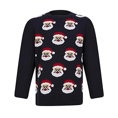 Image of Tokyo Laundry Boys Santa Face Repeat Novelty Christmas Jumper in Ink 5 6 Years