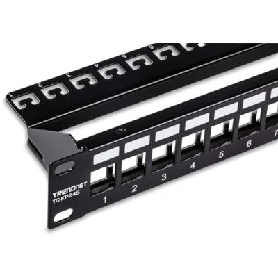 Image of TRENDnet 24 Port Blank Keystone Shielded 1U Patch Panel, TC KP24S, STP, Cat6A, Cat5, Cat5e, Cat6, 19 Inch RackMount Design, Recommended with K06C6A Cat6A Jacks,Black