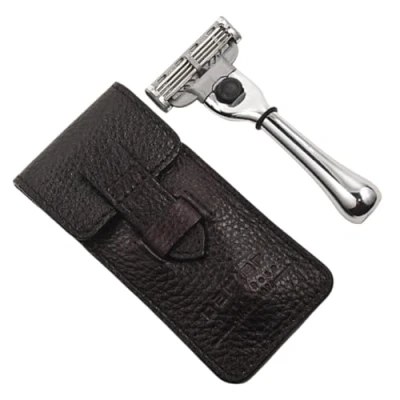Image of Parker Safety Razors Chrome Handle Triple Blade Razor &amp; Genuine Leather Case