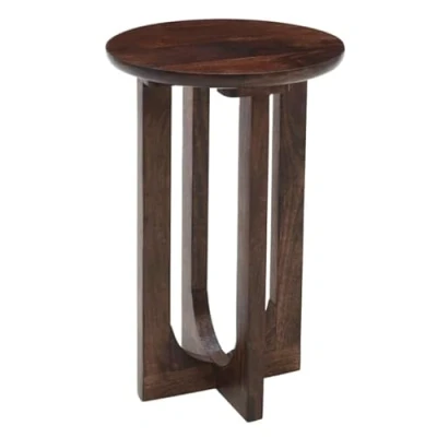 Image of IH Design Nolan Walnut Mango Wood Round Side Table, Solid Wooden Living Room End Sofa Table