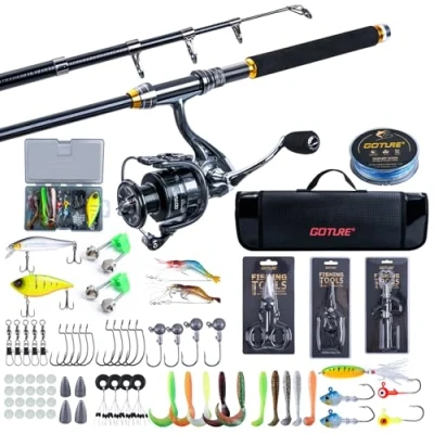 Image of Goture Fishing Rod and Reel Combos with Storage Bag, Telescopic Pole Spinning Lures Set, Upgrade Kit for Travel Saltwater Freshwater Type G2 2.7M