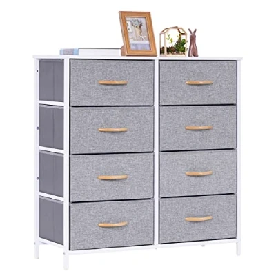 Image of LYNCOHOME Chest of Drawers, Fabric Storage Drawers Easy to Assemble, 8 Wide Dresser for bedroom, Living room, Kids Closet (Snow gray)