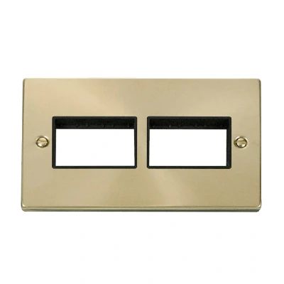 Image of Click Deco 2 Gang Plate x 3 Aperture Unfurnished Satin Brass Black Inserts