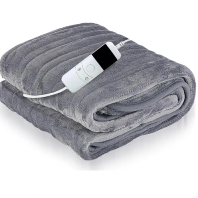 Image of Marco Paul electric throw blanket heated large fleece heat therapy back pain relief for sofa (Grey Fleece)