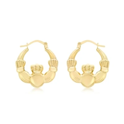 Image of Carissima Gold Women&#039;s 9ct Yellow Claddagh Creole Earrings