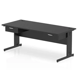 Image of Impulse 1800x800 Desk Black/Black Cable Managed 2x1 Drawer Fixed Peds