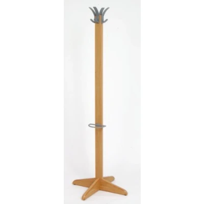 Image of Acorn Laser Oak Hat &amp; Coat Office Stand with Umbrella Support Ring Slide on Grey Hooks Height 1550mm Ref 355151