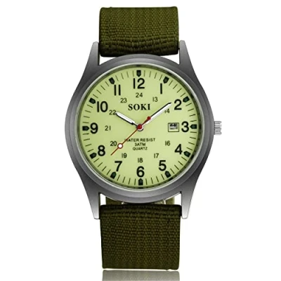 Image of JewelryWe Military Watch for Men: Classic Nylon Strap Field Quartz Wristwatches