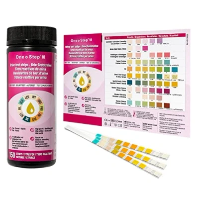 Image of Urine Dipsticks 10 Parameter Test Strips Testing UTI Infection, Ketone, Glucose, Blood, Protein (150 Tests per Tub)