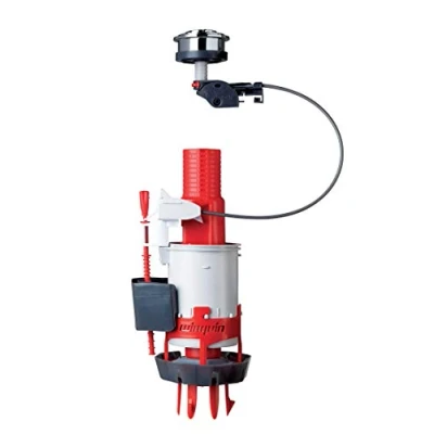 Image of Wirquin 10724143 Double Flush Toilet Mechanism with Push Button Cable Easy Click, Grey and Red