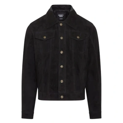 Image of Infinity Leather Mens Trucker Goat Suede Western Jeans Jacket Yangon Black Size 4XL