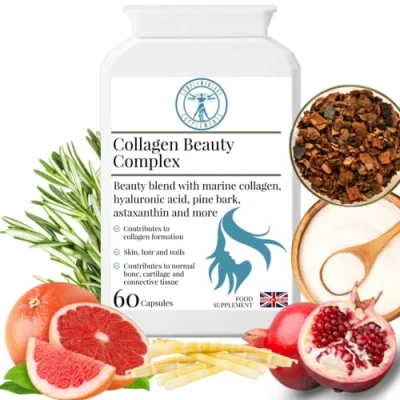 Image of Complementary Supplements Collagen Beauty Complex Hair Skin &amp; Nails Formula Hyaluronic Acid, Marine Collagen, Biotin, Astaxanthin, Vitamins Minerals 60 Capsules