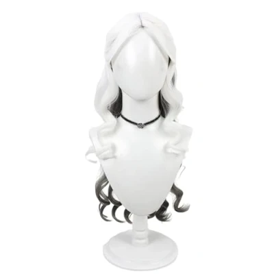 Image of Game Cosplay Wig White Mix Black Long Curly Middle Part Heat Resistant Halloween Costume Party