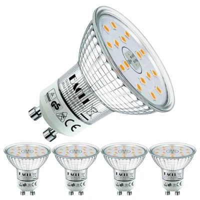 Image of EACLL GU10 LED Warm White 4.7W Replaces 70W Halogen Bulb, Pack of 4. 650 Lumen 3000K Bulbs, AC 230V Flicker Free Spotlight, Beam Angle 120 Spot, Non Dimmable Reflector Lamp