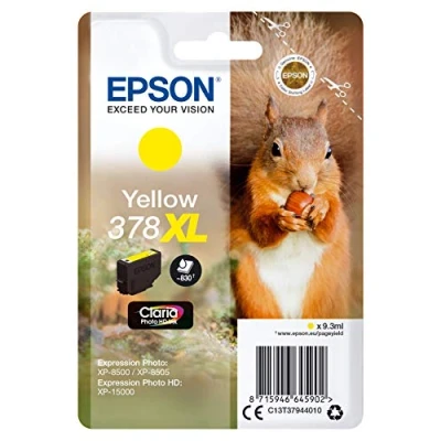 Image of Epson 378XL Yellow Squirrel High Yield Genuine, Claria Photo HD Ink Cartridge