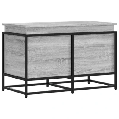Image of vidaXL Storage Box with Lid Grey Sonoma Wood &amp; Metal Frame for Toys/Blankets 80x40x51.5 cm