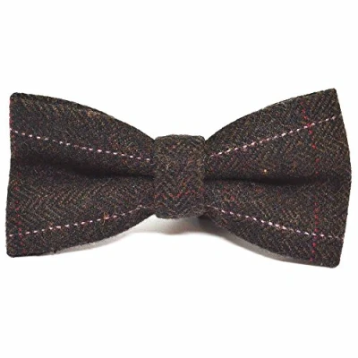 Image of King &amp; Priory Luxury Herringbone Chocolate Brown Bow Tie, Tweed