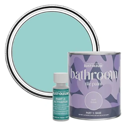 Image of Rust Oleum Blue Water Resistant Bathroom Tile Paint in Matt Finish Teal 750ml