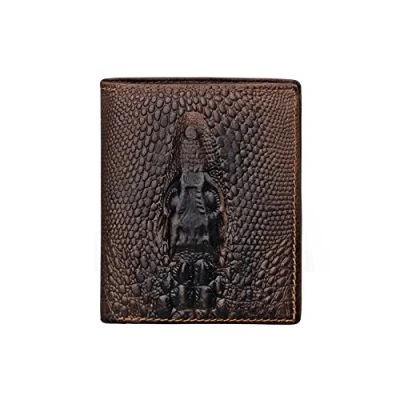 Image of Mens Brown Wallet with Credit Card Holder Crocodile Pattern Vertical