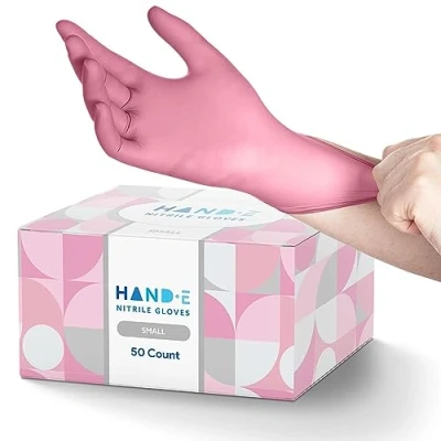 Image of Disposable Pink Nitrile Gloves Small, 50 Pack Powder and Latex Free