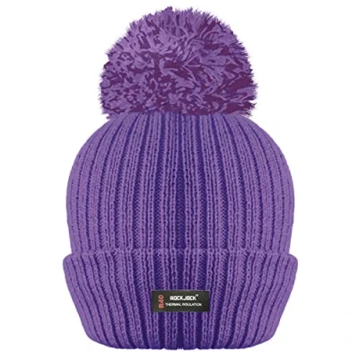 Image of RockJock R40 Ladies Womens Winter POM Ribbed Beanie HAT with Advanced Thermal Insulation Violet