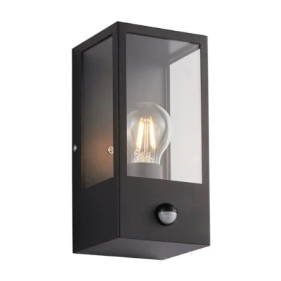 Image of Breton Outdoor Box Lantern Matt Black with PIR Motion Sensor, IP44