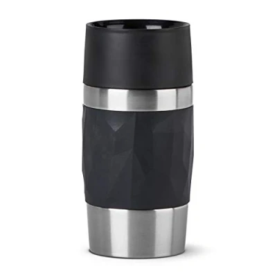 Image of Emsa N21601 Travel Mug Compact Thermal/Insulated Stainless Steel 0.3 litres 3 Hours Hot 6 Cold BPA Free 100% Leak Proof Dishwasher Safe 360 Drinking Opening Black