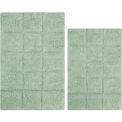 Image of Superior Non Slip 2 Piece Bath Rug Set, Ultra Plush, Soft and Absorbent 100% Combed Cotton Pile Traditional Oval Mat Silver
