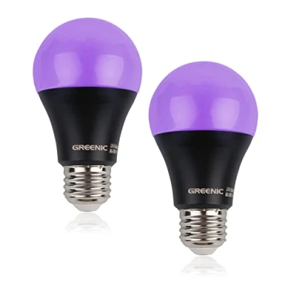 Image of Black Light Bulbs UV LED Bulb with E27 Base, 8W (60W Equivalent), Glow in The Dark Blacklight Lamp, Ultraviolet Fluorescent Purple Lamp for Halloween Home Party Stage Lighting 2 Pack