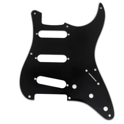 Image of Musiclily Pro 8 Holes ST SSS Pickguard for 2008 2019 China Made Squier Classic Vibe SQ CV 50s Reissue Vintage Strat Style Electric Guitar, 3ply Black