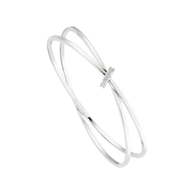 Image of Karen Millen Oval Pavé Chain Bangle Bracelet for Women (Silver/Crystal)