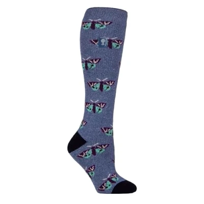 Image of Women&#039;s 1 Pair SOCKSHOP Heat Holders 1.6 TOG Lite RHS The Royal Horticultural Society Thermal Wellington Boot Socks Butterflies Denim 4 8