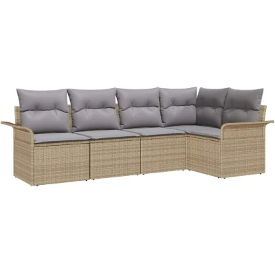 Image of vidaXL 5 Piece Garden Sofa Set with Cushions Beige Poly Rattan