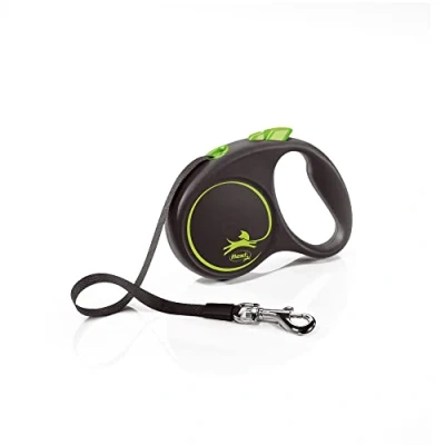 Image of Flexi Black Design Tape Green Small 5m Retractable Dog Leash/Lead for dogs up to 15kgs/33lbs