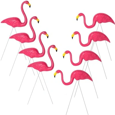 Image of Crystals Flamingo Garden Ornaments Pair of Pink Yard Statues with Ground Spikes Durable Weatherproof PE Decoration for Lawn, Patio, or Outdoor Display (8)