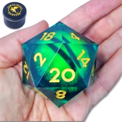 Image of Power Beast Dungeon Large D20 Dice 55mm with Rotating Dragon Eye, Titan Dice, Dungeons and Dragons, Giant D20, Jumbo Polyhedral D&amp;D, DND, Pathfinder.