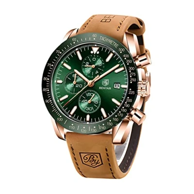 Image of BENYAR Men&#039;s Watch Quartz Sports Chronograph Fashion Business Luxury Brand Waterproof Analog Date Brown Leather for Men