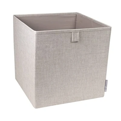 Image of Bigso Box of Sweden Cube Storage Unit for Shelf or Closet Large Clothes, Toys, Office Supplies, etc. Foldable Polyester and Cardboard Basket Beige