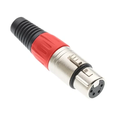 Image of 4 Pole XLR Socket, Red Female Audio Mic Microphone DMX Plug Jack Nicked Plated Adapter, Metal Construction Connector With Plastic Housing