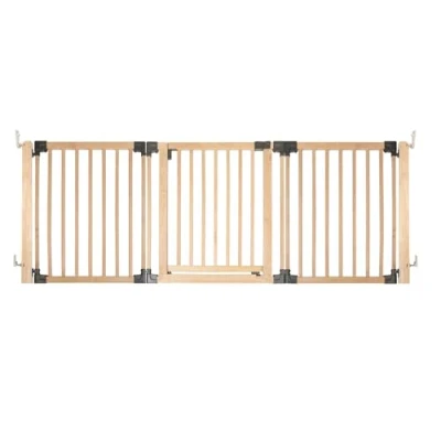 Image of Safetots Wooden Multi Panel Room Divider, up to 216cm, Natural Wood, 76cm Tall, Flexible Barrier, Divider with Door for Baby and Toddler, Easy Installation