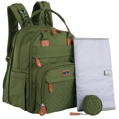 Image of BabbleRoo Extra Large Diaper Bag Backpack, Expandable Baby with Up to 50% More Capacity Travel Essentials Tote Changing Pad, Stroller Straps &amp; Pacifier Case Unisex, Forest Green