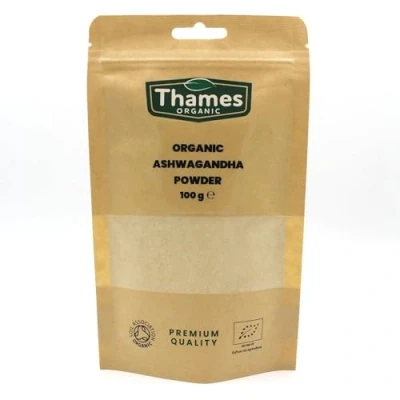 Image of Organic Ashwagandha Powder Pure Root Powder, Raw, Vegan, Non GMO, No Additives or Preservatives, Promotes Relaxation Thames 100g